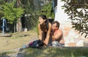 Nice teen Lady Dee gets a mouthful of cum during outdoor sex with an old guy on justmyfans.pics