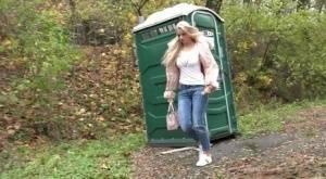 Blonde Katy Sky has to drop her jeans & pee in public because of locked toilet on justmyfans.pics