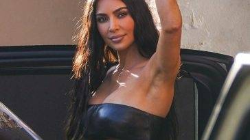 Kim Kardashian Leaves Jimmy Kimmel Live in a Sexy Leather Bandeau Top on justmyfans.pics