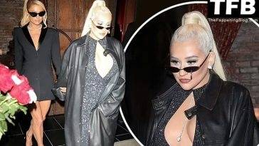 Christina Aguilera & Paris Hilton Hold Hands While Leaving Dinner at TAO - fapfappy.com