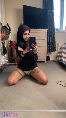 Naughty Muslim woman 18+ gets naked in front of the mirror and jumps on a fat dildo for tiktok porn on justmyfans.pics