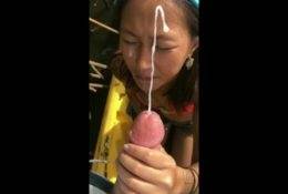 Tiny Asian gets covered in Cum on justmyfans.pics