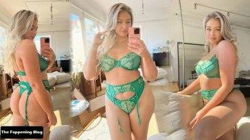 Iskra Lawrence Displays Her Natural Breasts & Butt in Green Thong Lingerie on justmyfans.pics