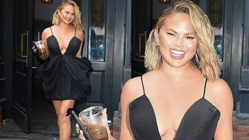 Chrissy Teigen Puts on a Busty Display in a Plunging Little Black Dress in New York (32 New Photos) - fapfappy.com - New York - city New York