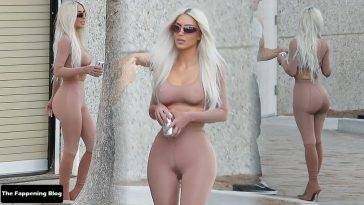 Kim Kardashian Gets Risque in a Sheer SKIMS Cropped Top and Leggings in Calabasas on justmyfans.pics
