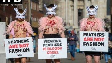 PETA Topless Protest at Use of Feathers in the Fashion Industry on justmyfans.pics