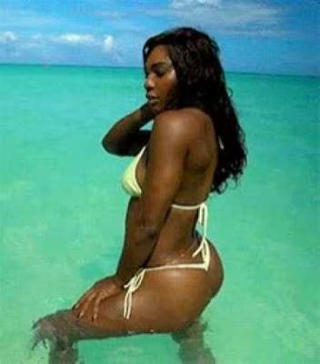 Serena Williams posing in a thong bikini on justmyfans.pics