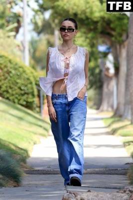 Madison Beer Styles Low-Rise jeans With a Sheer Lace Top For a Day Out in Los Feliz on justmyfans.pics