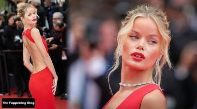 Frida Aasen Looks Stunning in a Red Dress at the 75th Annual Cannes Film Festival on justmyfans.pics