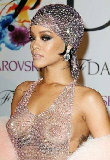 Rihanna Nude Sheer Sequin Dress Nip Slip  - Barbados on justmyfans.pics