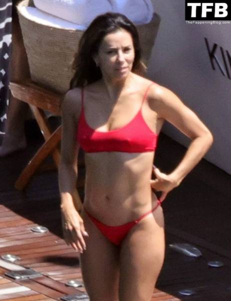 Eva Longoria Showcases Her Stunning Figure and Ass Crack in a Red Bikini on Holiday in Capri on justmyfans.pics