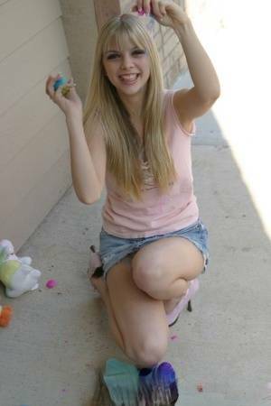 Sweet blonde teen Jana Jordan flashes upskirt panties while eating chocolate - Jordan on justmyfans.pics