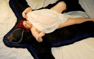 Fat redhead Black Widow AK models totally naked on a bearskin rug - clubgf.com