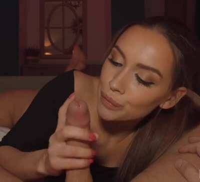 Her fast strokes and eye contact make him cum on justmyfans.pics